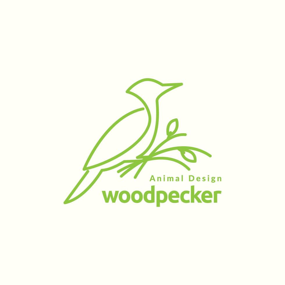 continuous line bird woodpecker logo design vector