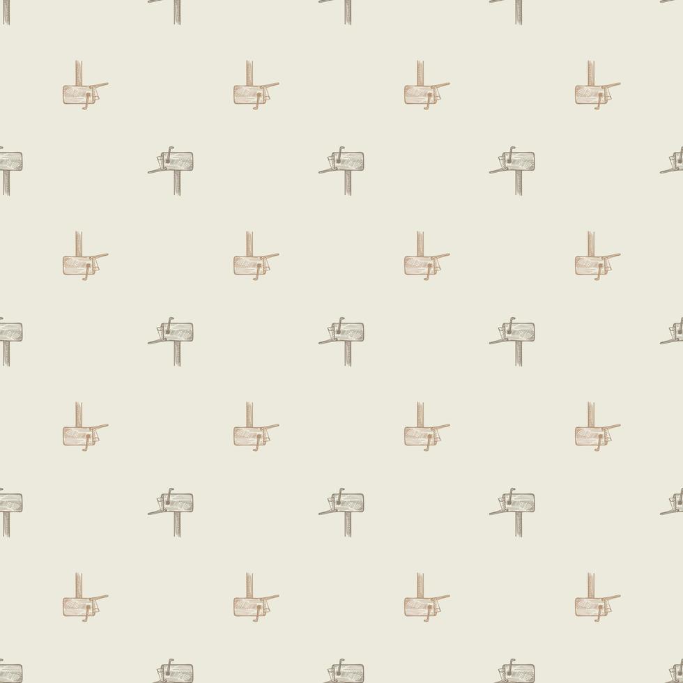 Mailbox with letter engraved seamless pattern. Vintage letterbox in hand drawn style. vector