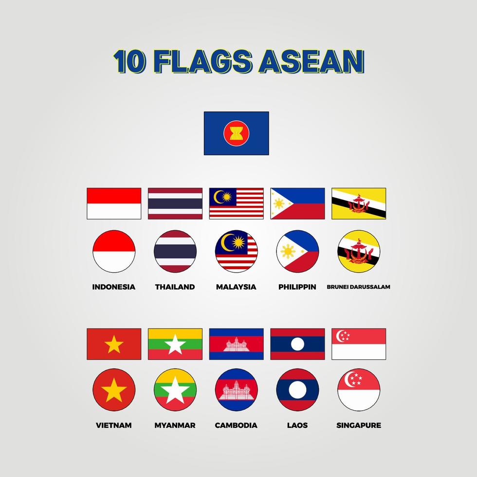 diseño de plantilla de 10 banderas asean vector