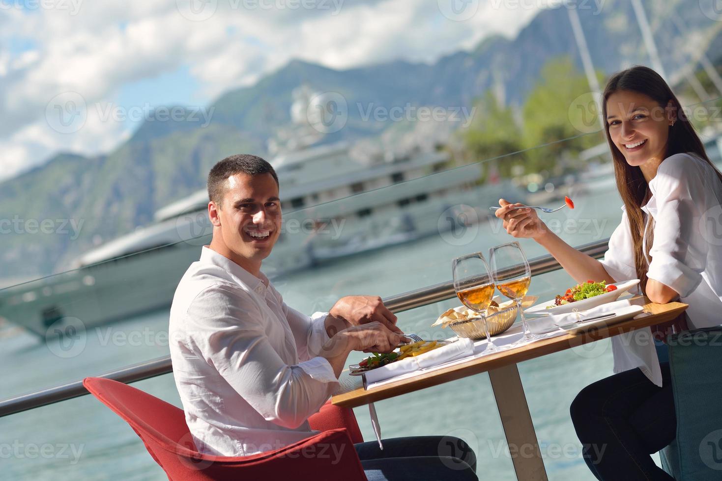 couple having lanch at beautiful restaurant photo