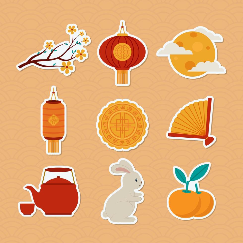 Mid Autumn Sticker Collection vector