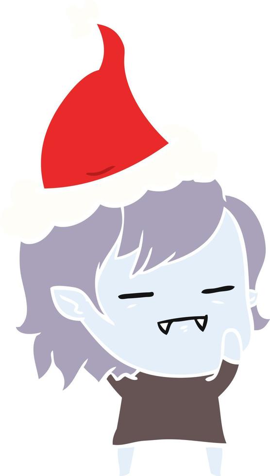 flat color illustration of a undead vampire girl wearing santa hat vector