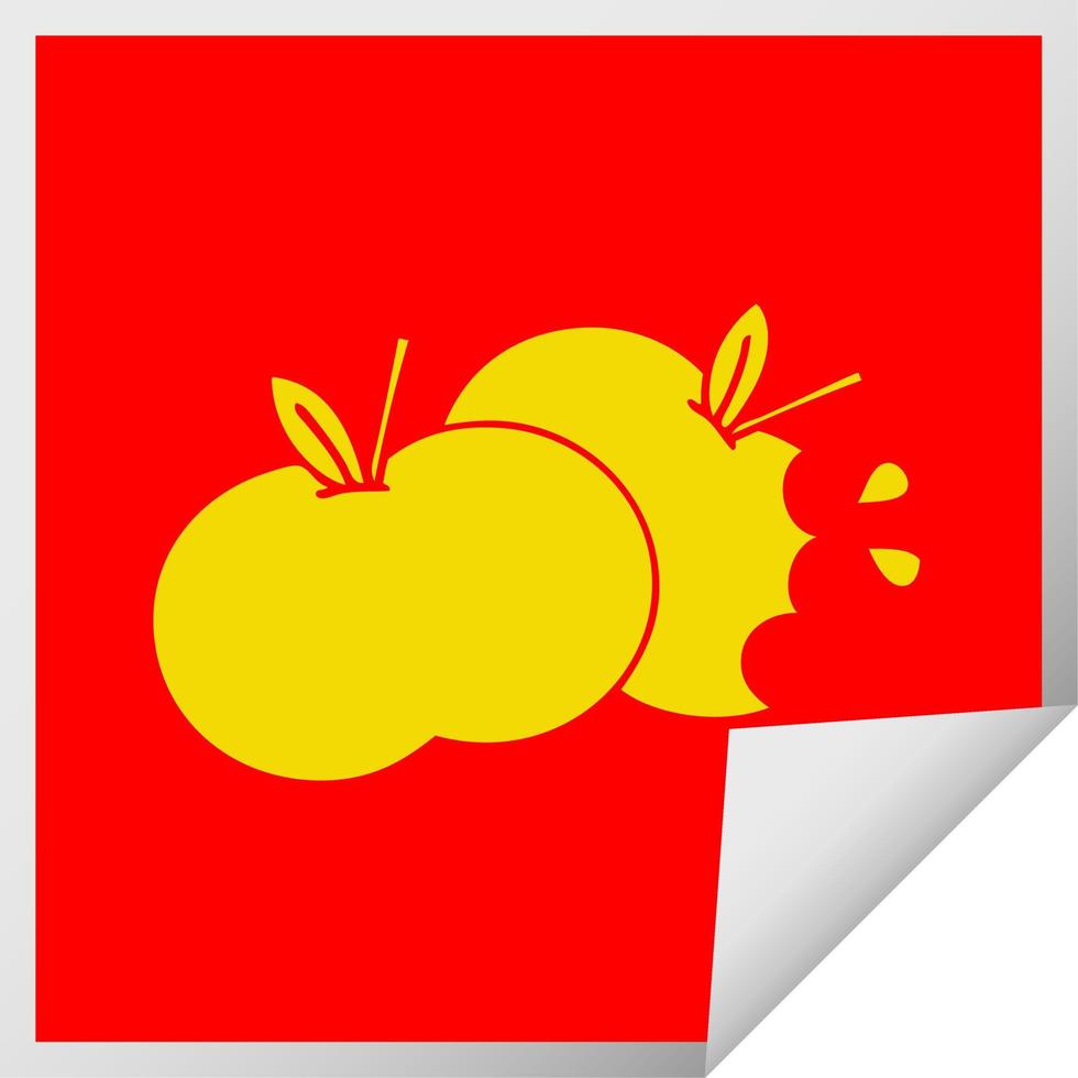 square peeling sticker cartoon juicy apple vector