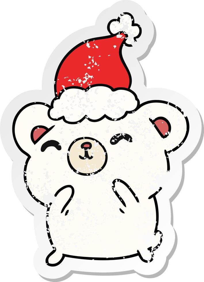 christmas distressed sticker cartoon of kawaii polar bear vector