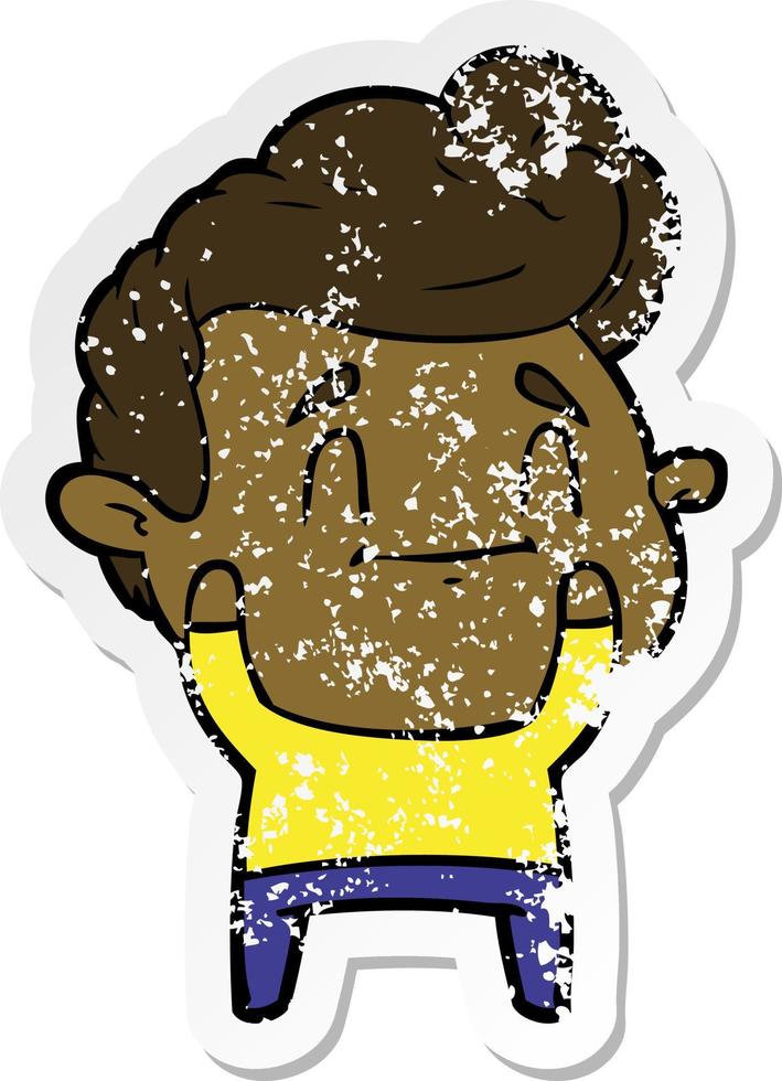 distressed sticker of a happy cartoon man vector