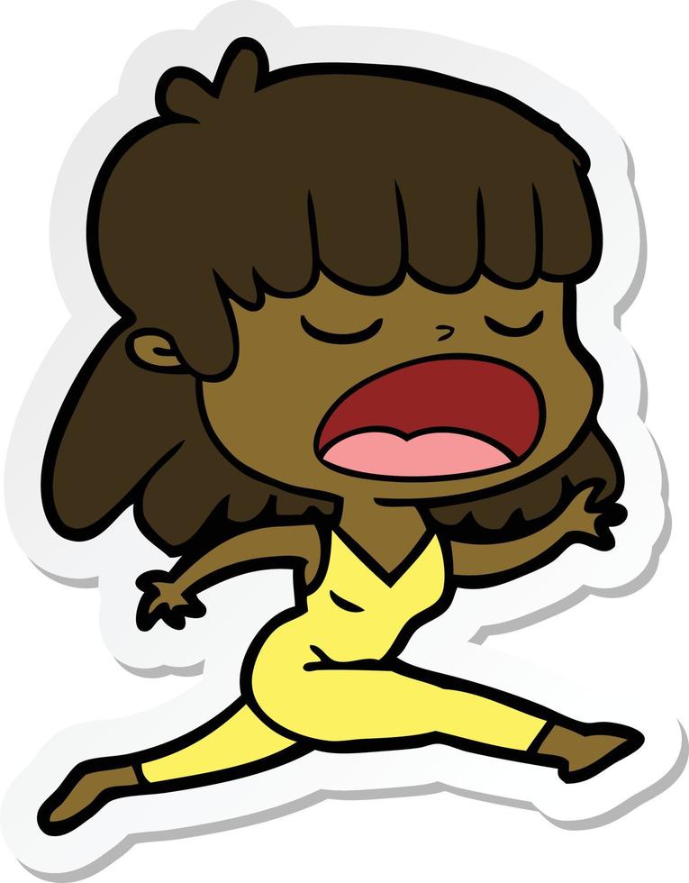sticker of a cartoon woman talking loudly vector
