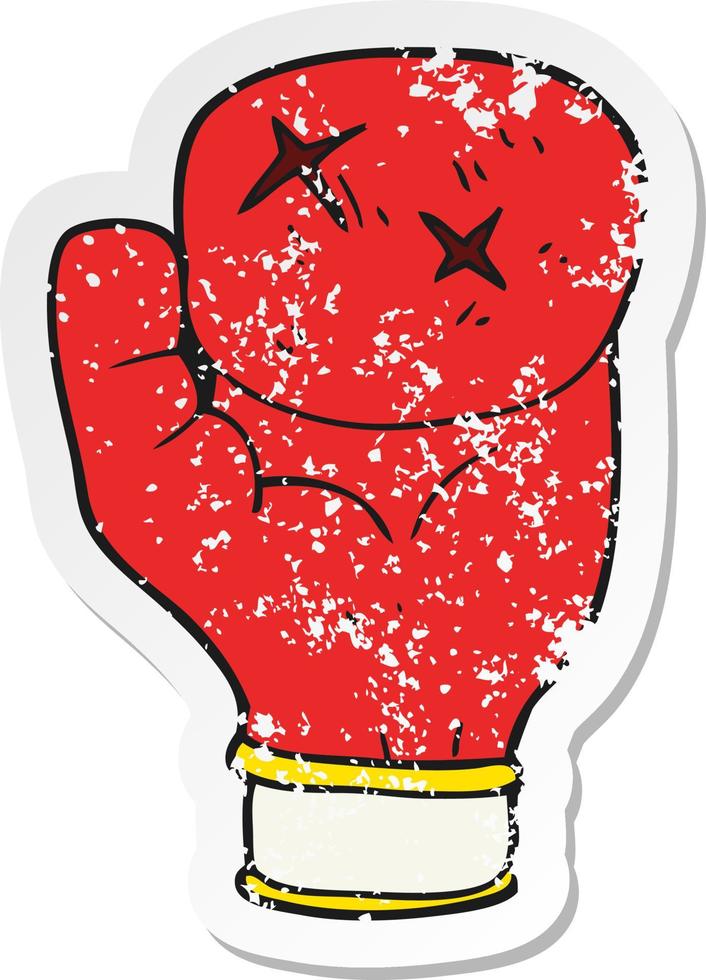 retro distressed sticker of a cartoon boxing glove vector