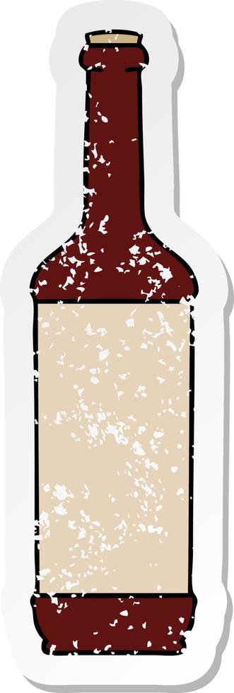 distressed sticker of a quirky hand drawn cartoon wine bottle vector