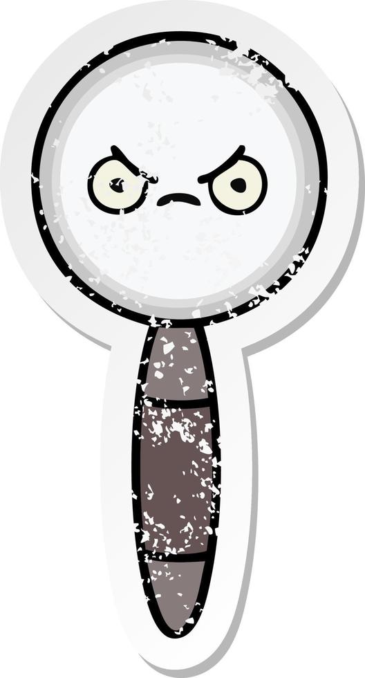 distressed sticker of a cute cartoon magnifying glass vector