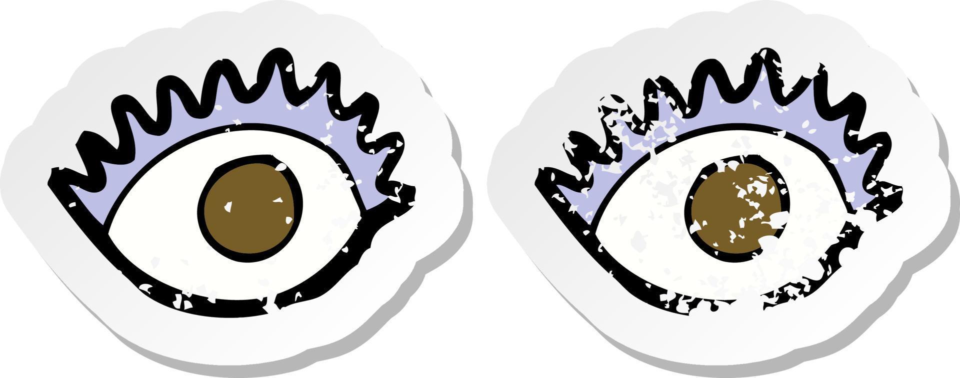 retro distressed sticker of a cartoon eyes vector