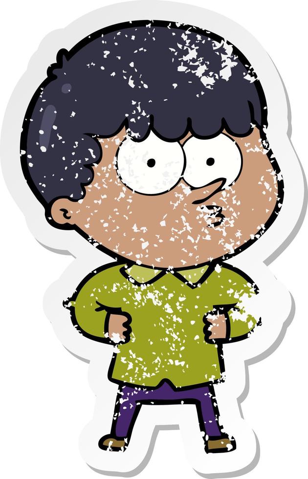 distressed sticker of a cartoon curious boy vector