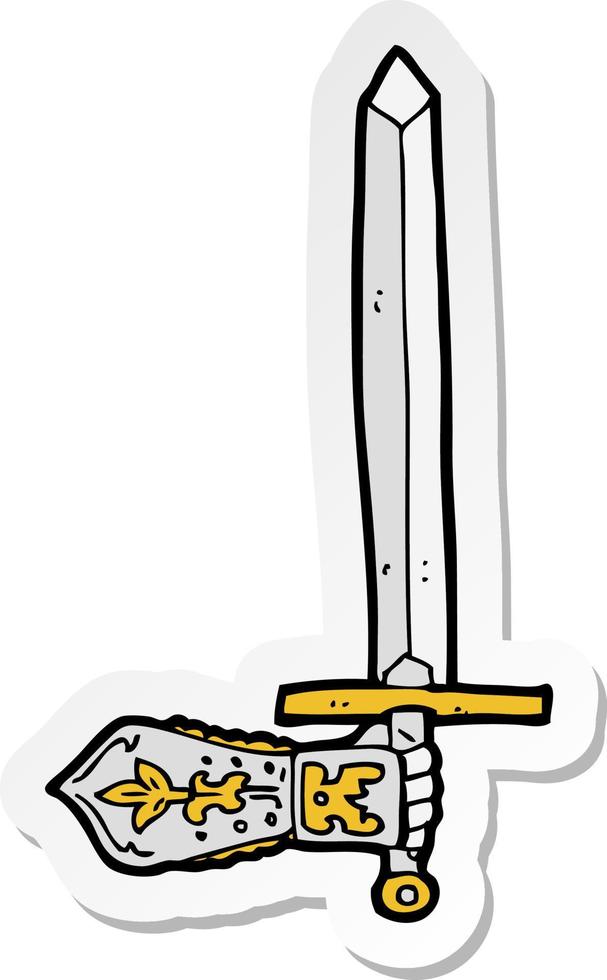 sticker of a cartoon sword and hand vector