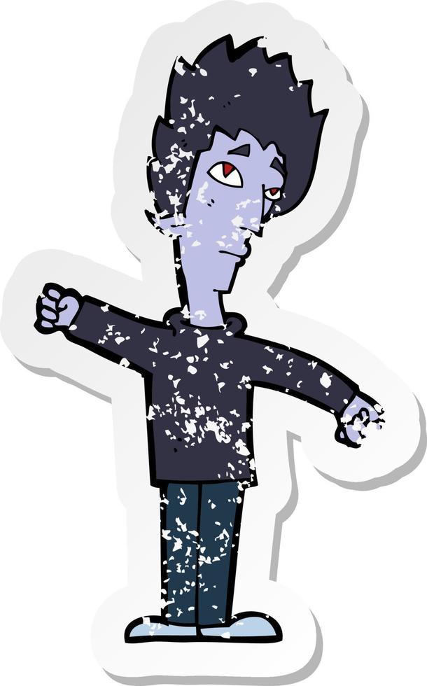 retro distressed sticker of a cartoon vampire man vector