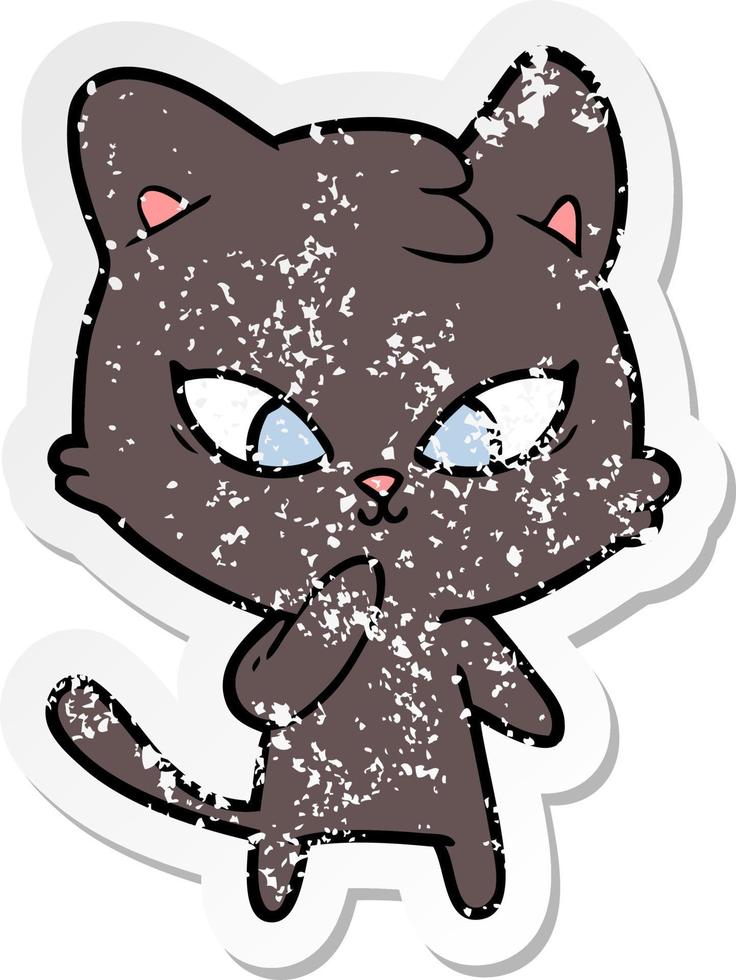 distressed sticker of a cute cartoon cat vector