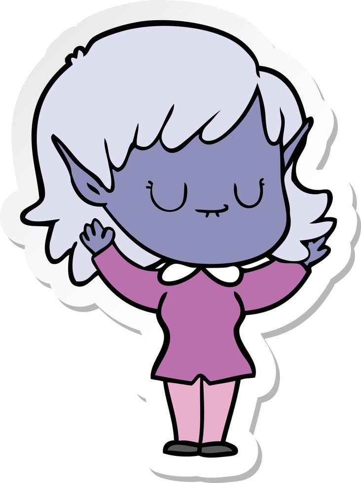 sticker of a happy cartoon elf girl vector