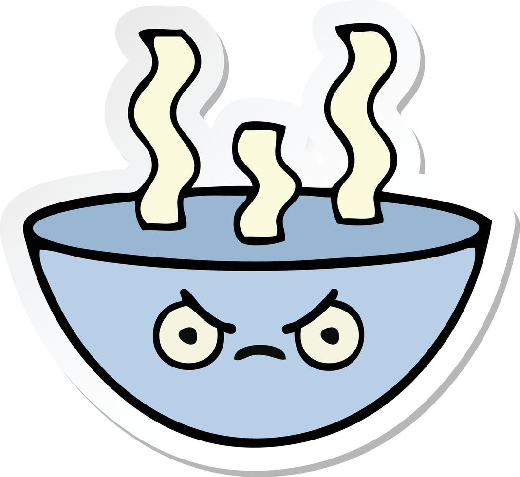 sticker of a cute cartoon bowl of hot soup vector