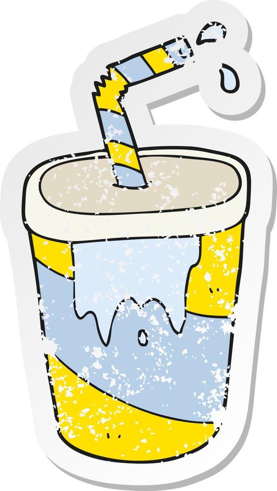 retro distressed sticker of a cartoon soda vector