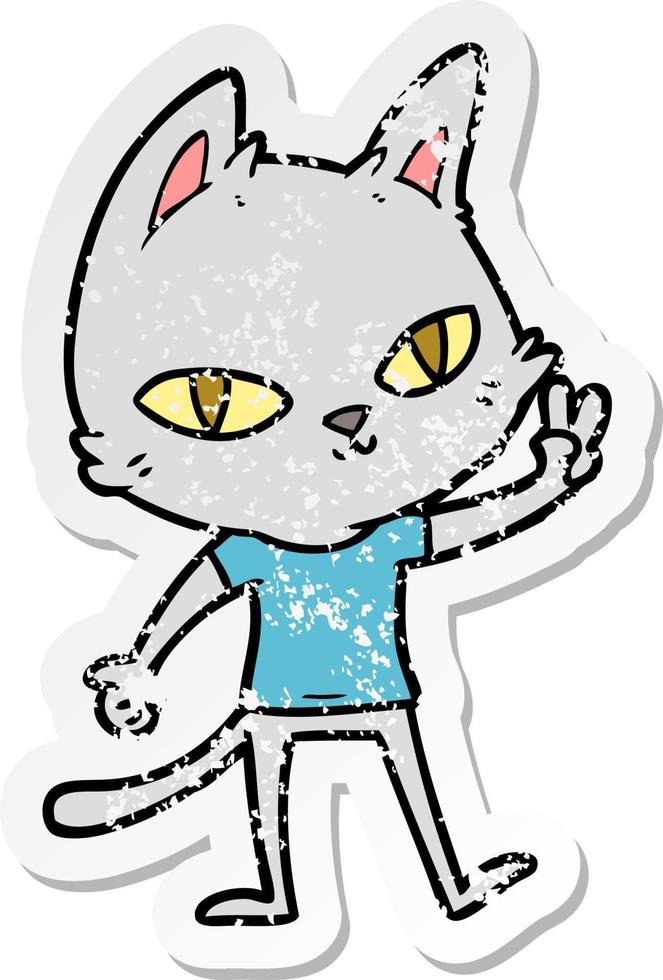 distressed sticker of a cartoon cat waving vector