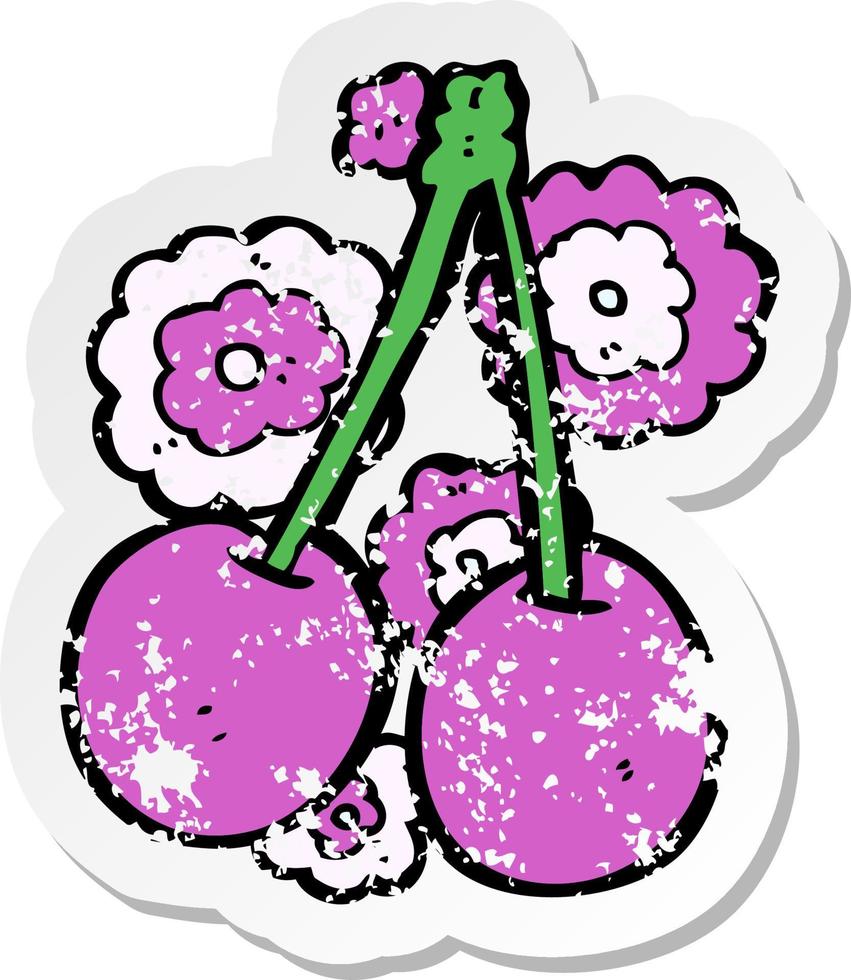 retro distressed sticker of a cartoon cherries vector
