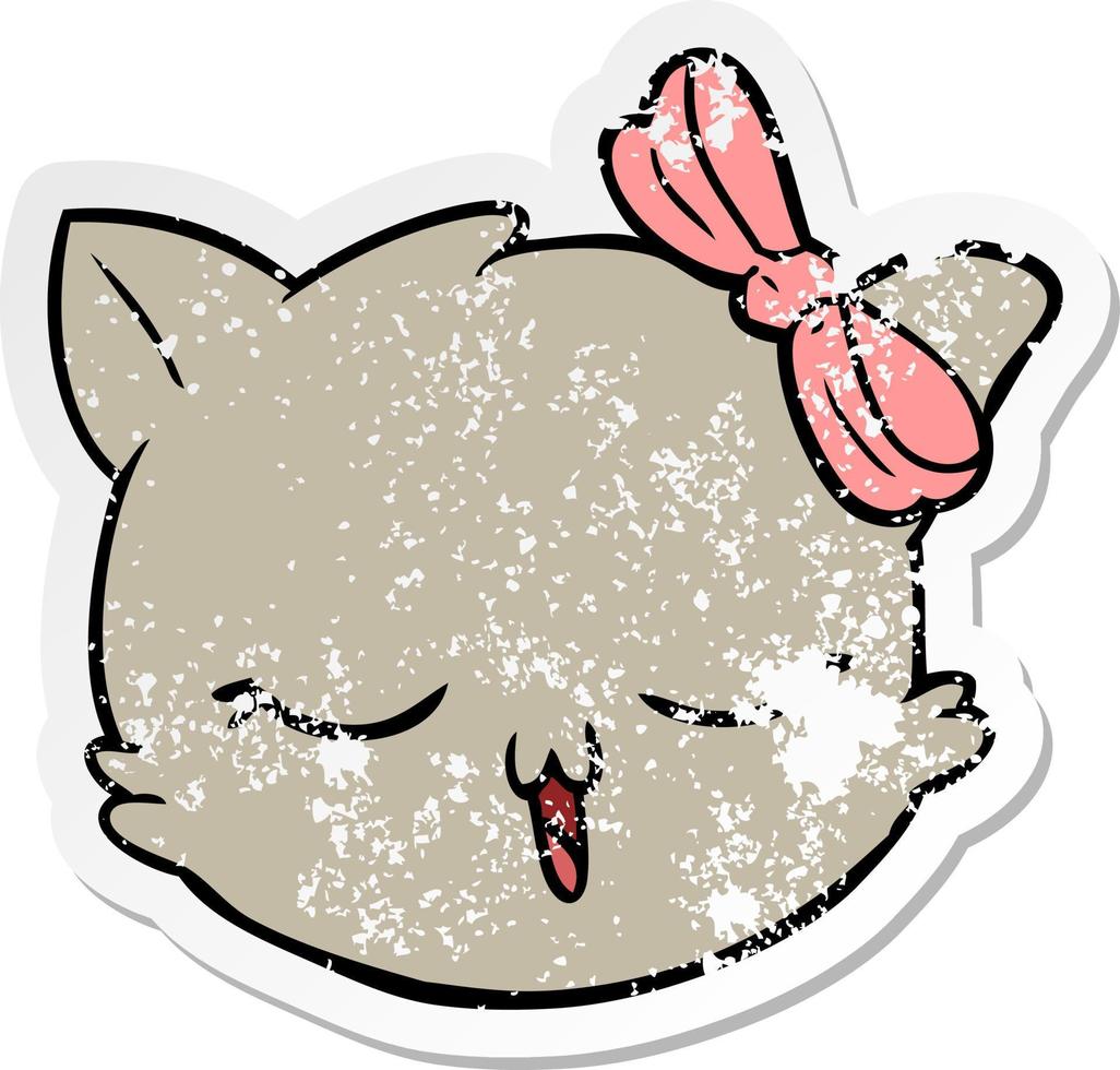 distressed sticker of a cartoon cat face vector