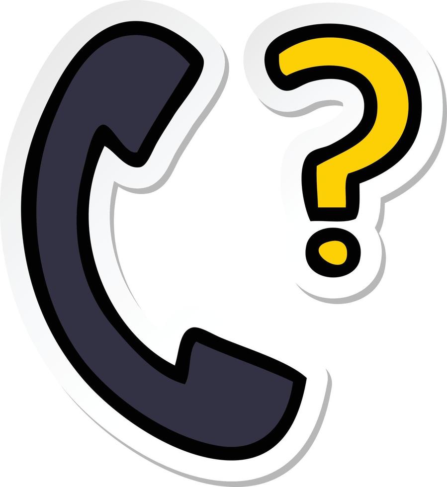 sticker of a cute cartoon telephone receiver with question mark vector