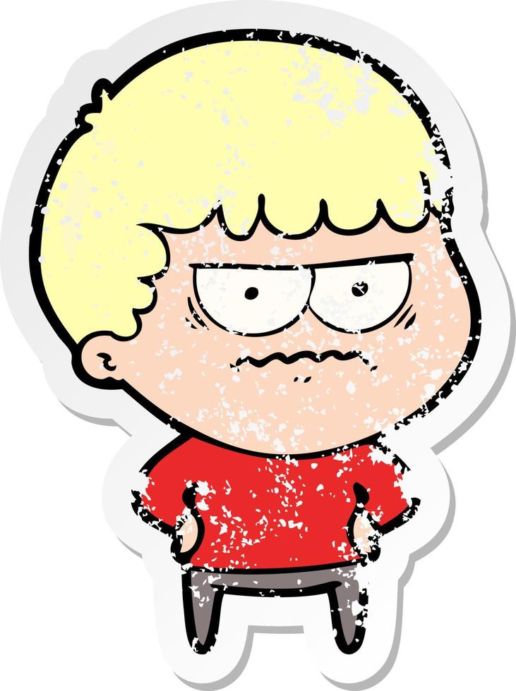 distressed sticker of a cartoon annoyed man vector