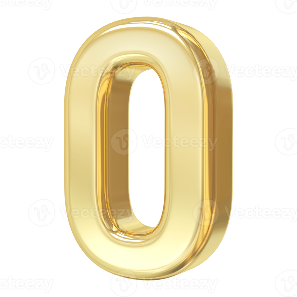 3d gold number 0 png