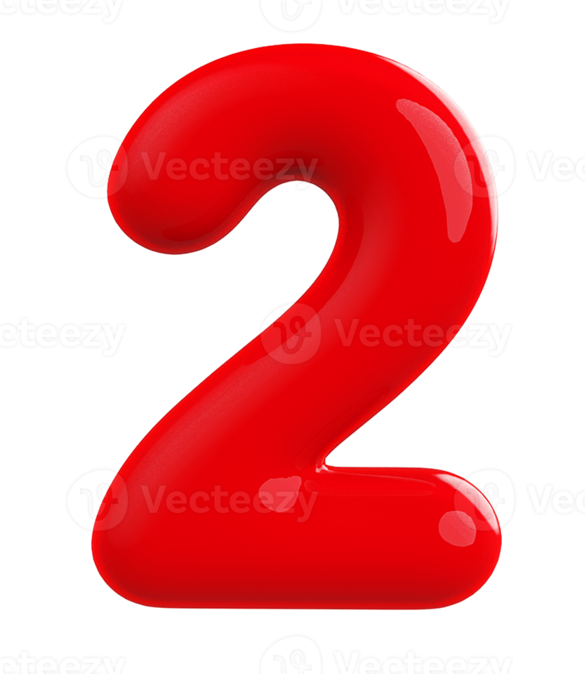 3d red number 2 png