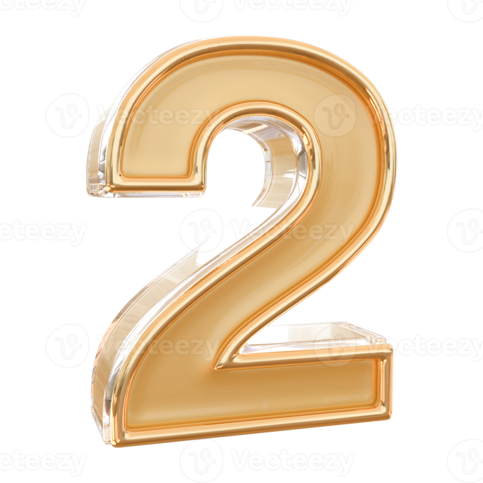 number 2 3d gold png