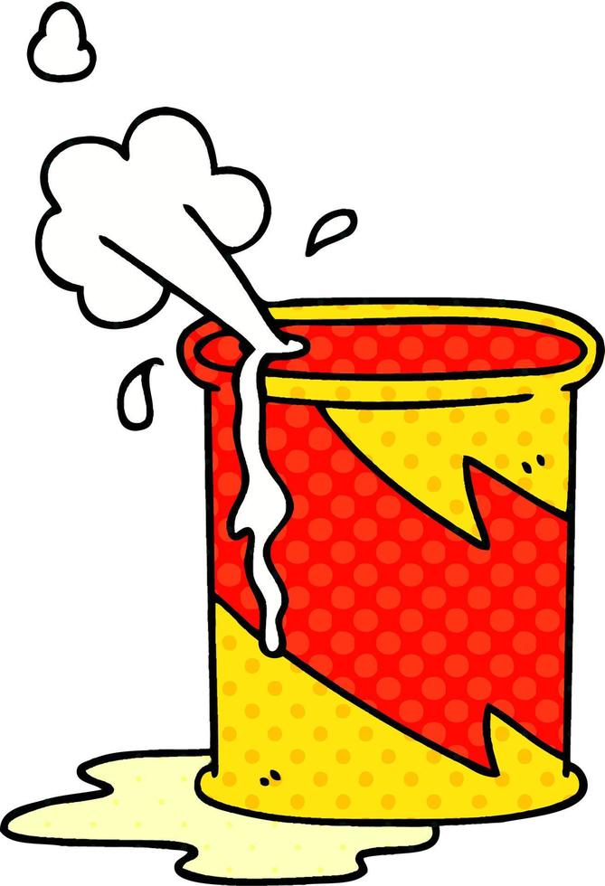 quirky comic book style cartoon exploding oil can vector