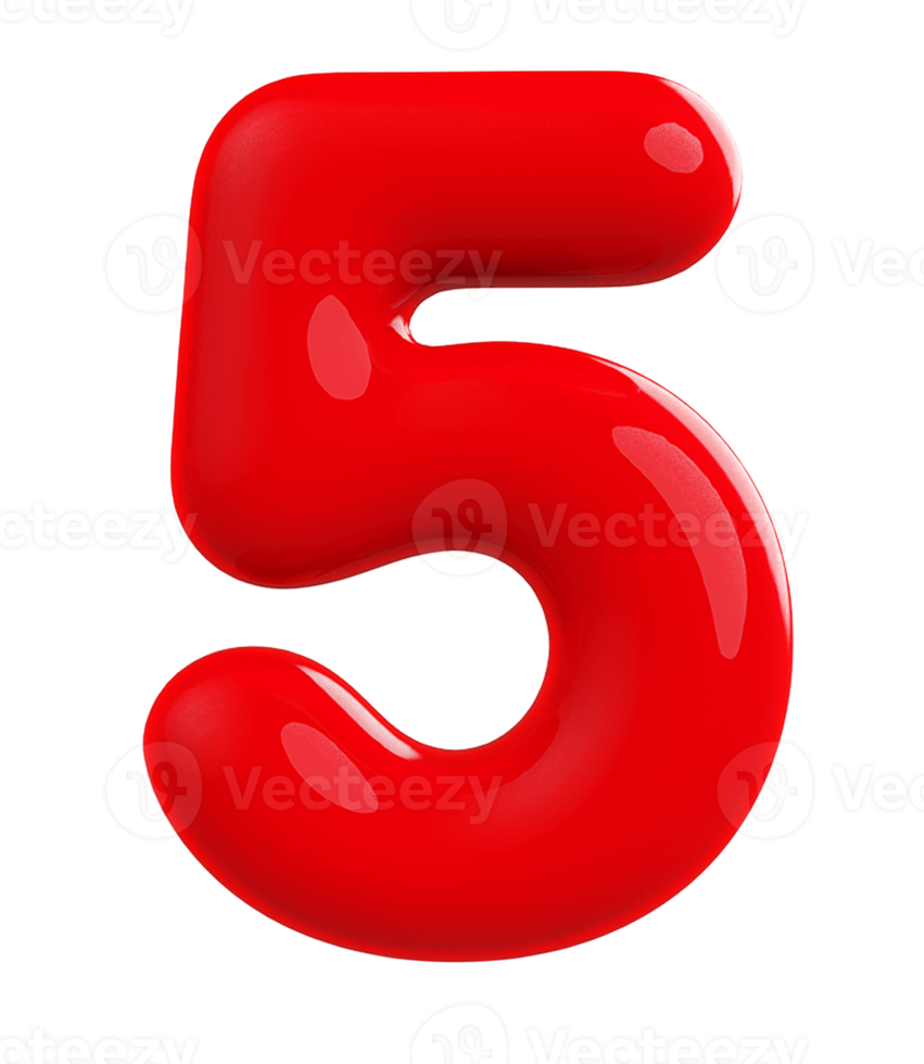 3d red number 5 png