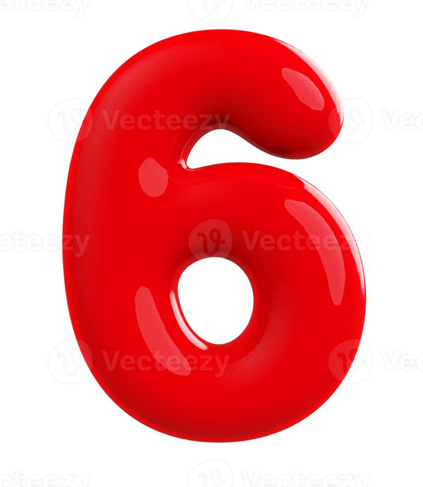 3d red number 6 png