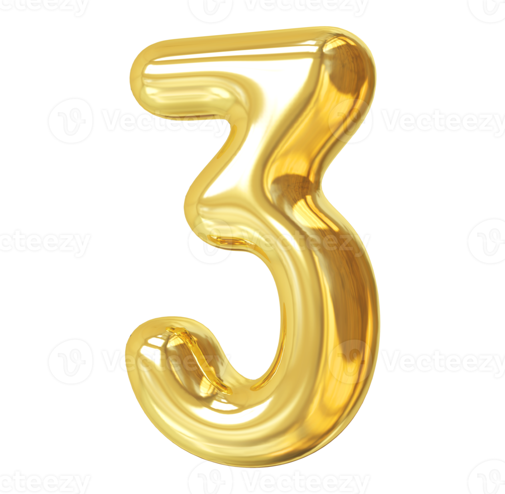 number 3 3d gold png