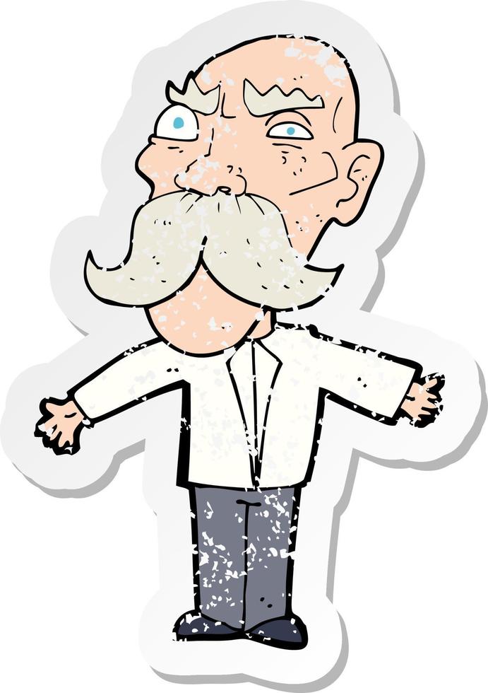 retro distressed sticker of a cartoon angry old man vector