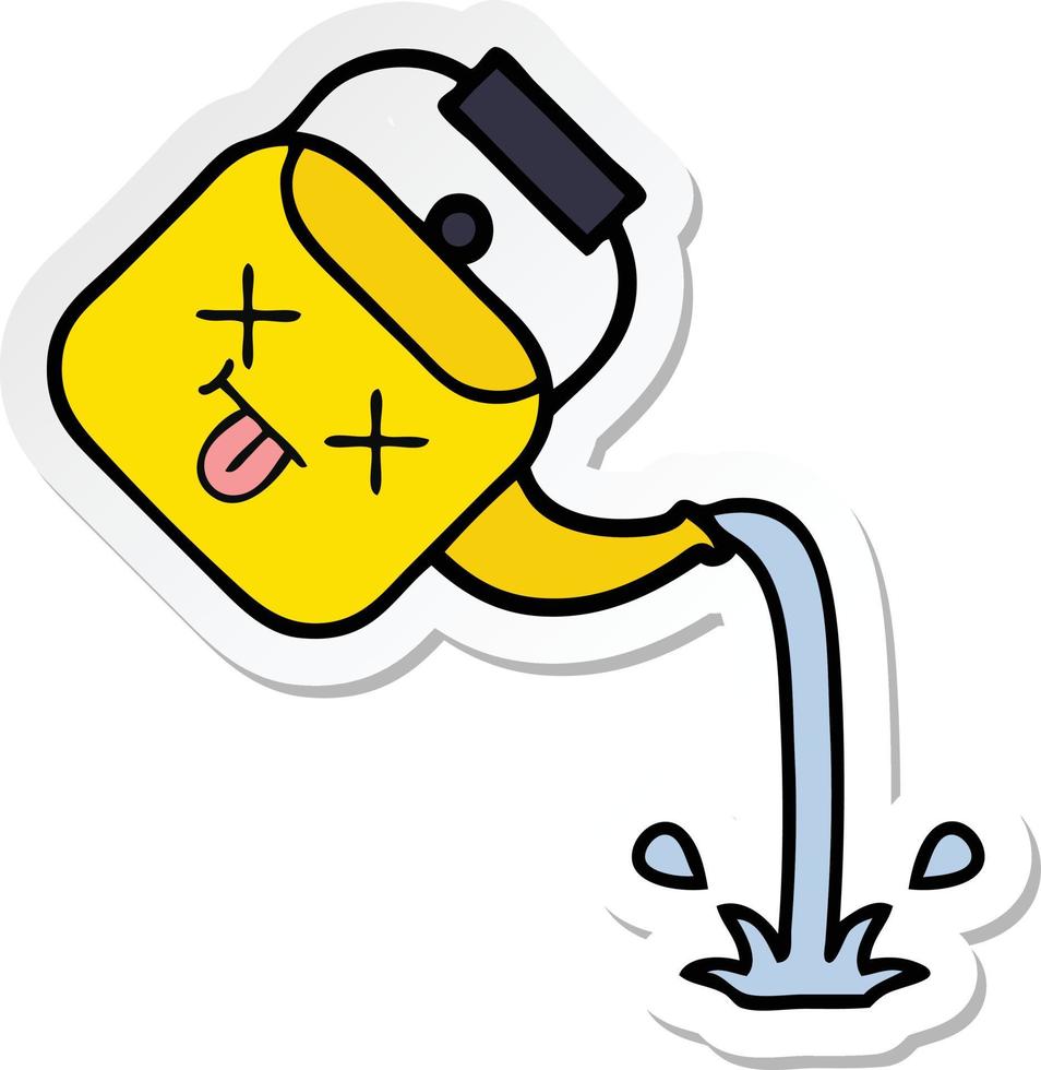 sticker of a cute cartoon pouring kettle vector