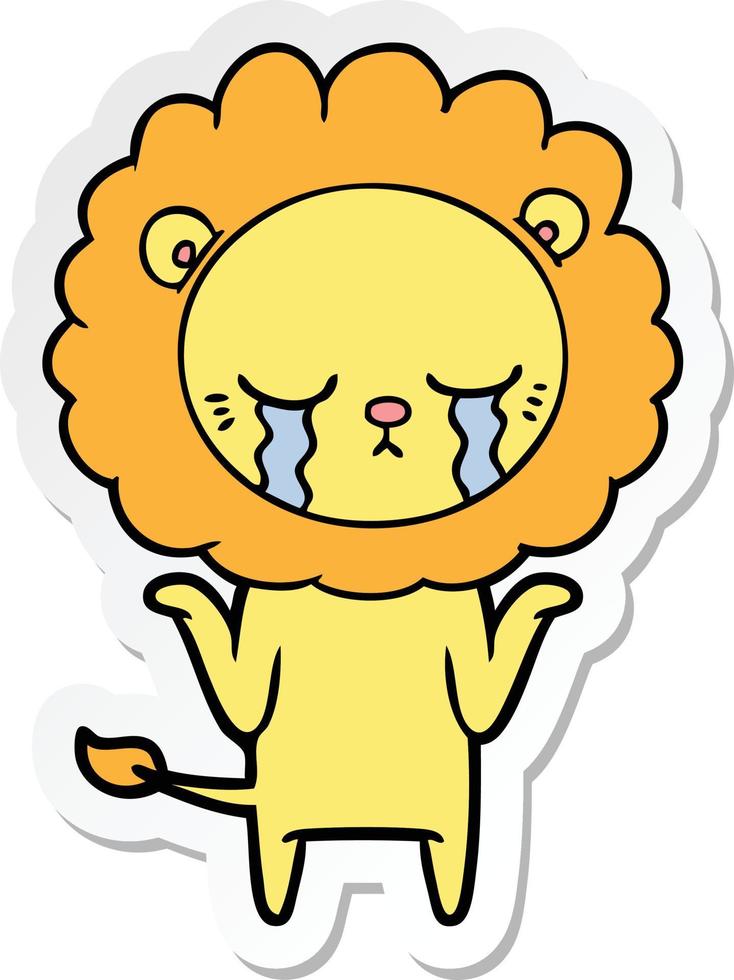 sticker of a crying cartoon lion vector