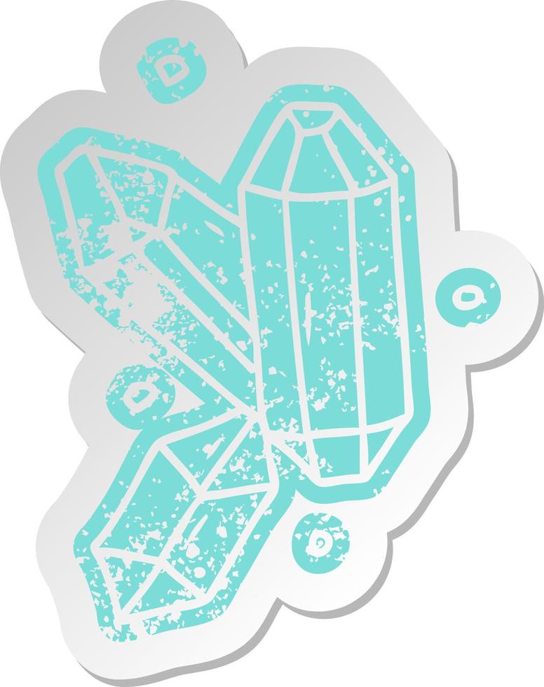 distressed old sticker of crystal gems vector