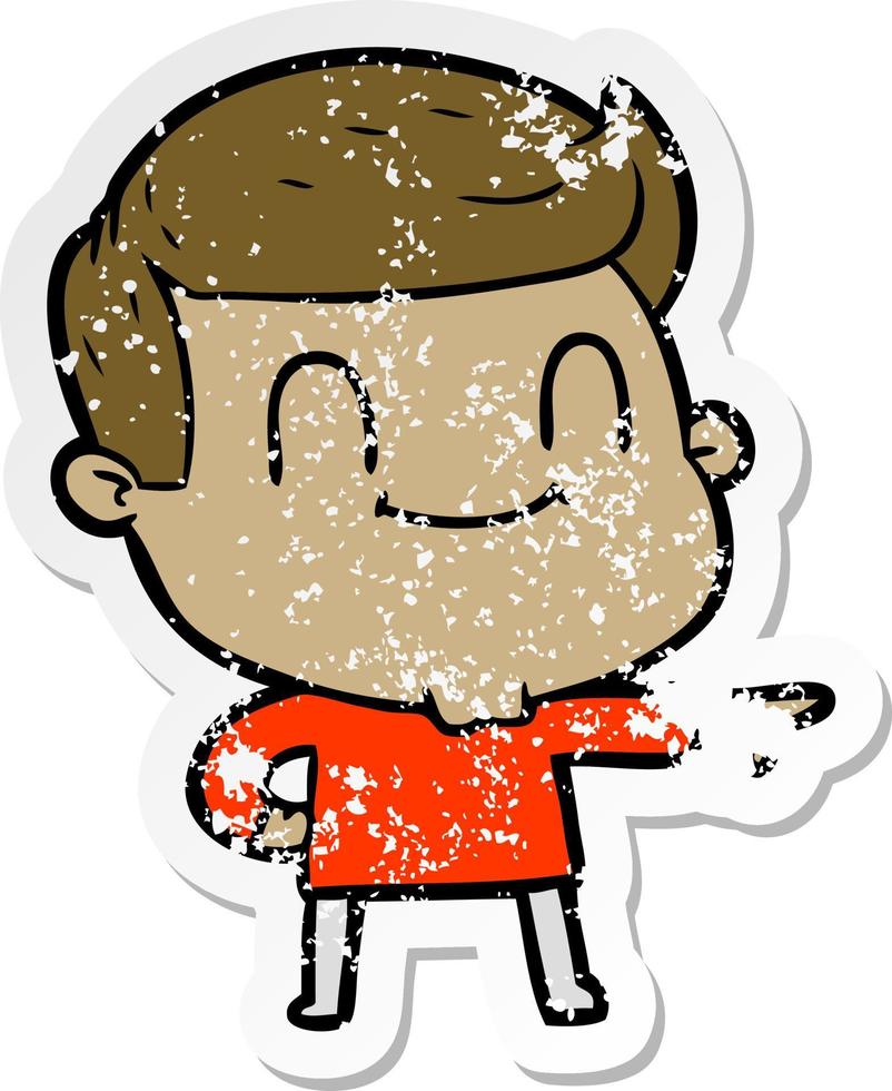 distressed sticker of a cartoon friendly man vector