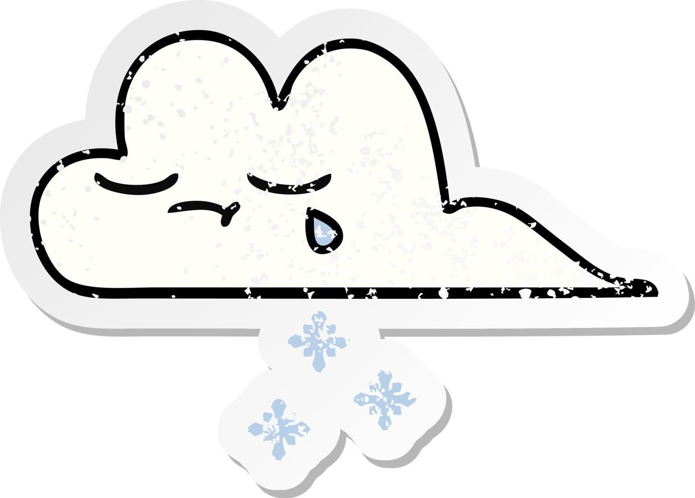 distressed sticker of a cute cartoon snow cloud vector
