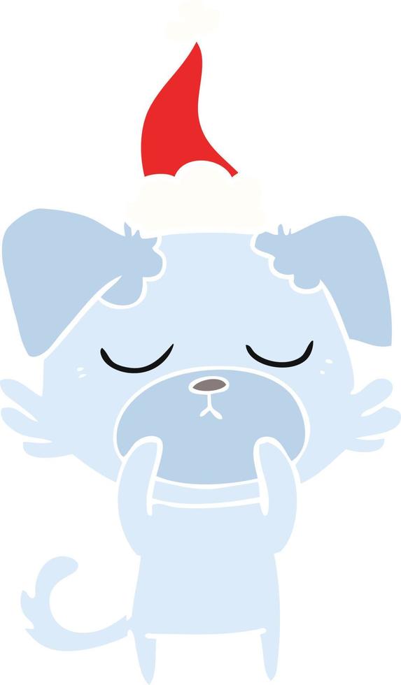 cute flat color illustration of a dog wearing santa hat vector