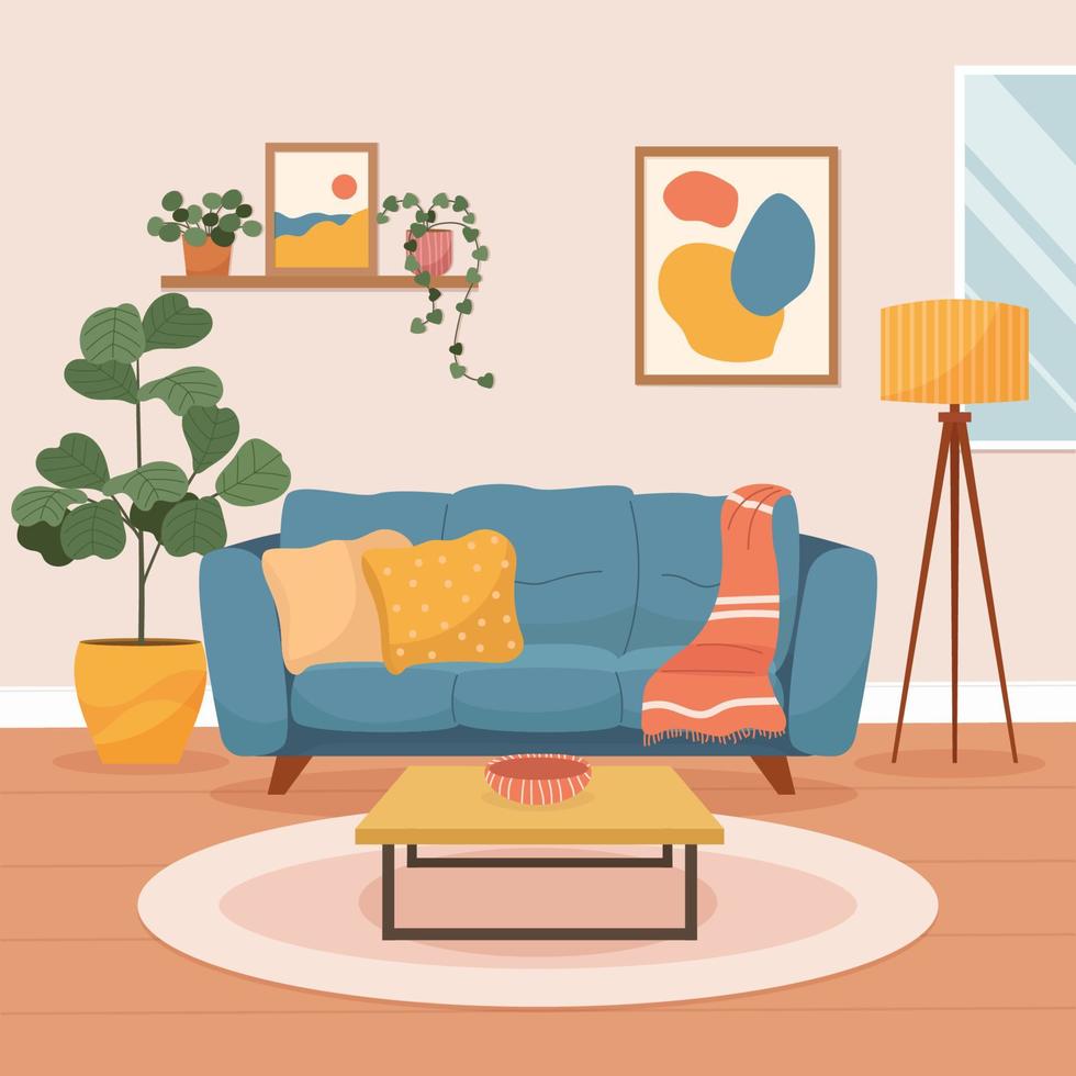 Living Room Interior with Houseplant Design Concept vector