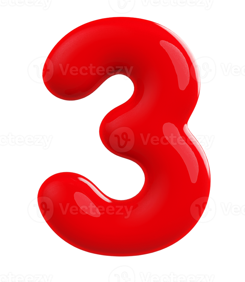 3d red number 3 png