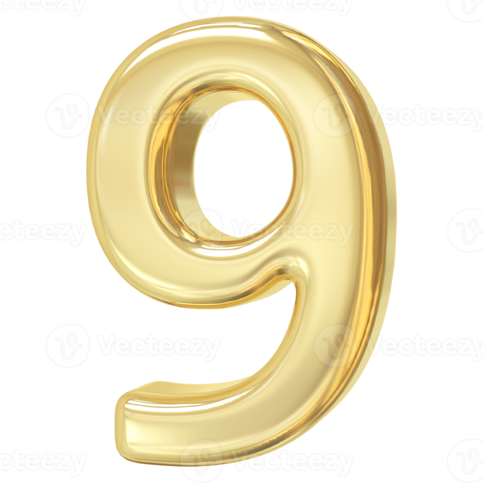 3d gold number 9 png
