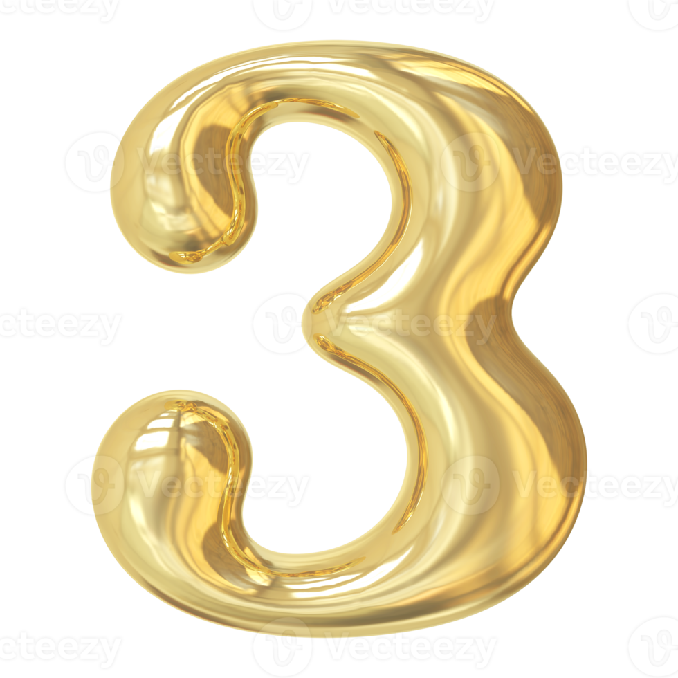 3d gold number 3 png