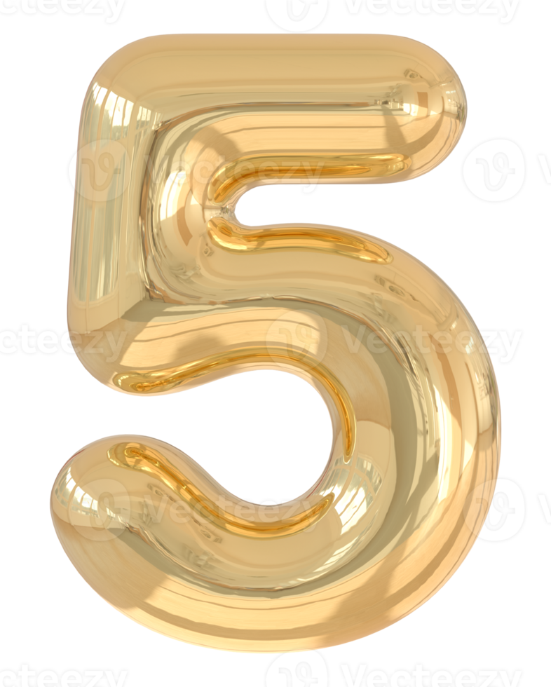 3d number 5 golden png