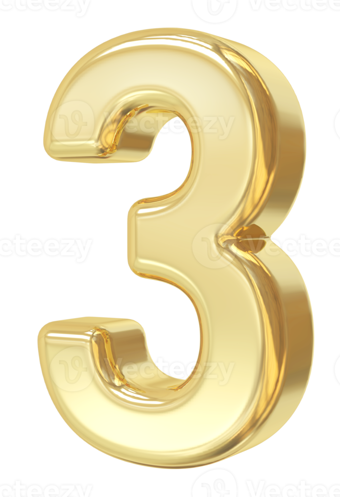 3d gold number 3 png