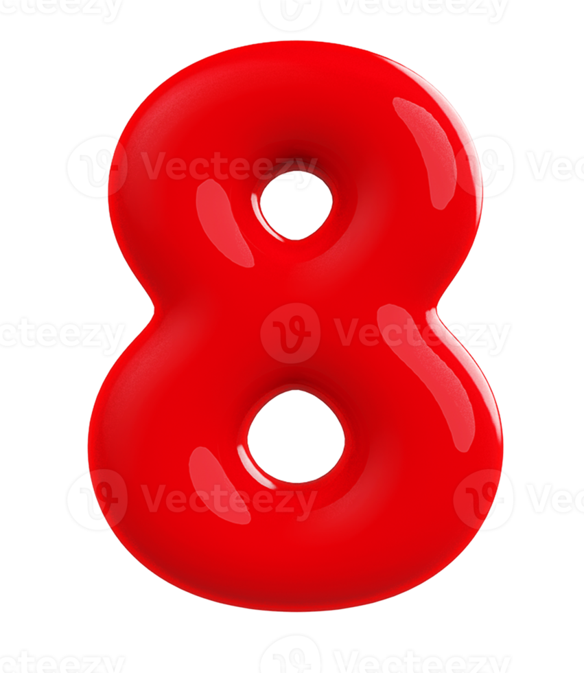 3d red number 8 png