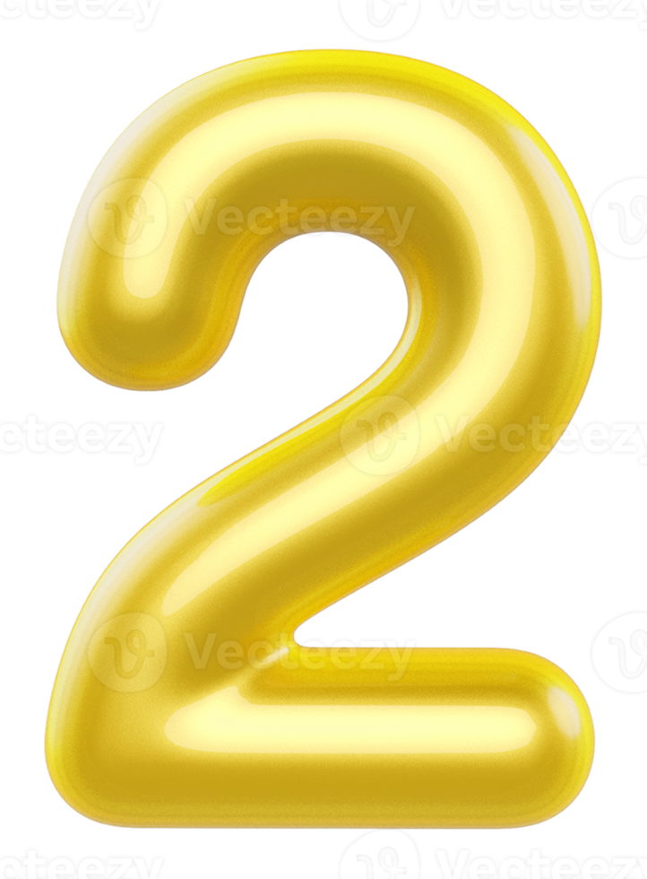 3d number 2 golden png