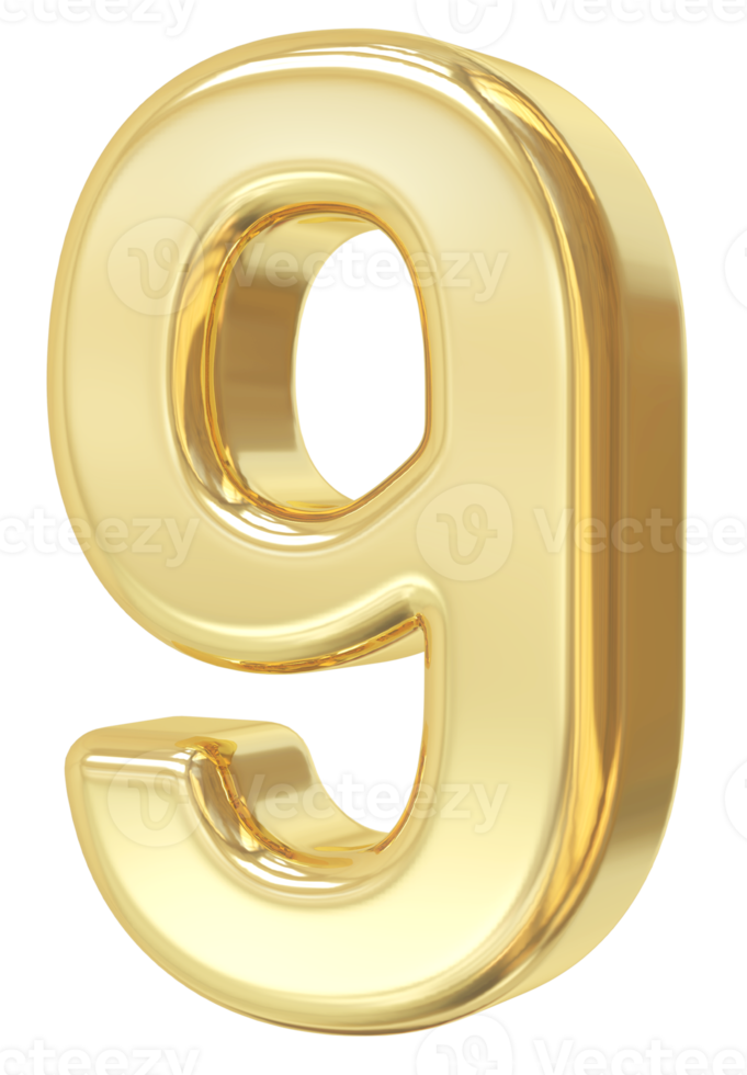 3d gold number 9 png