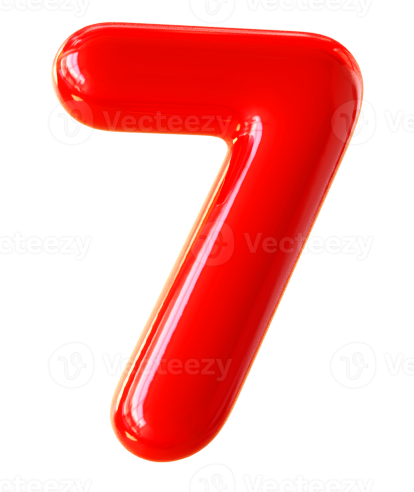 3d aantal 7 rood png